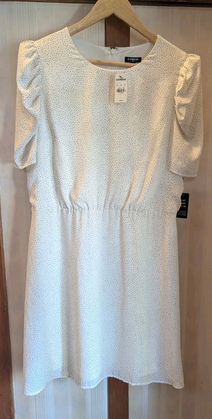 NWT Express Dress Women's Large $89 White Polka Dot